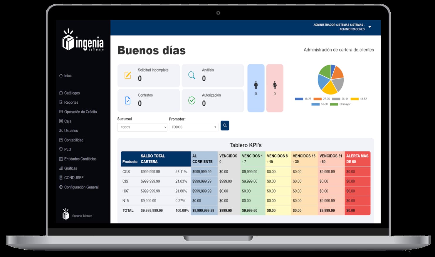 Vista del producto – Sistema de Administración de Cartera